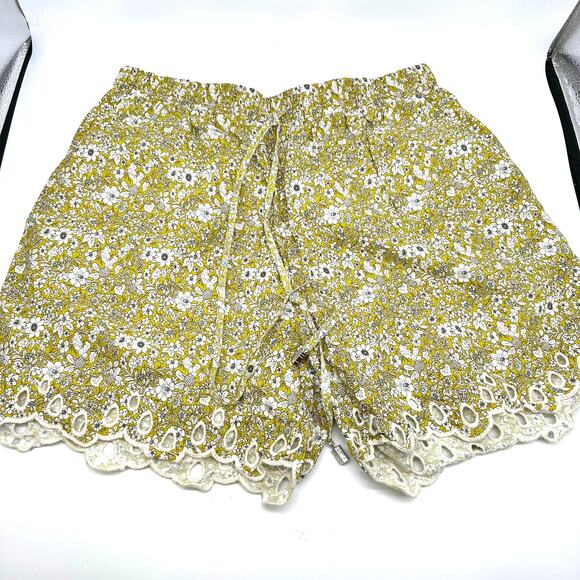 Solitaire Gold Floral Eyelet Trim High Rise Elastic Waistband Shorts Wmns Large - Picture 1 of 11